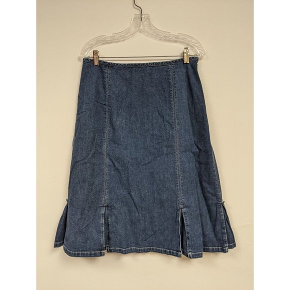 Marisa Christina Denim Skirt Size 8 Blue Jean Modest Womens No Slit Kick Pleats - Picture 1 of 7